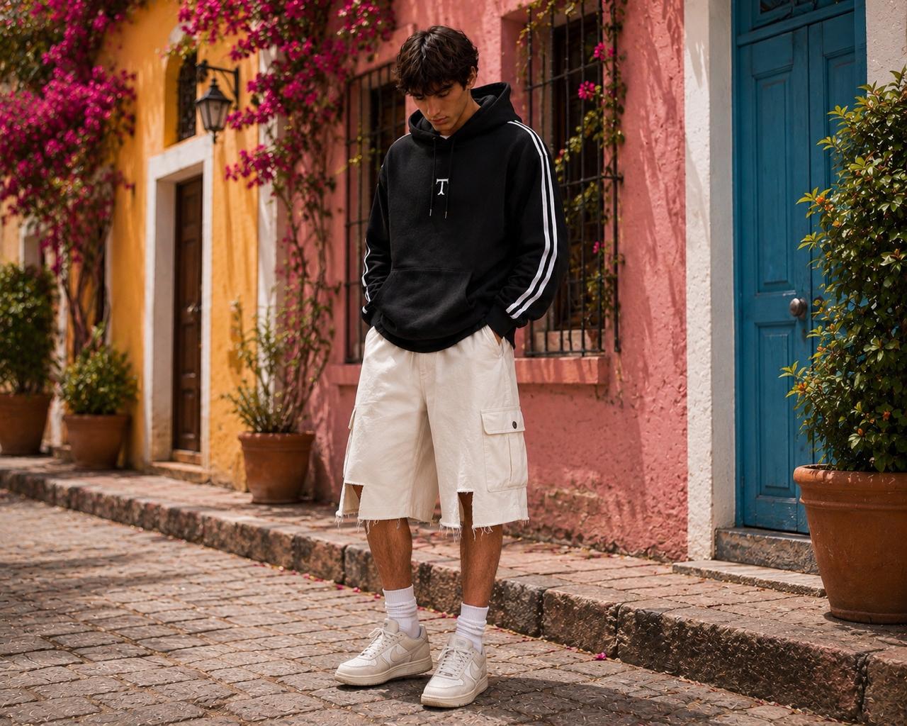 Takabah Utility Cargo Shorts – Cream & White
