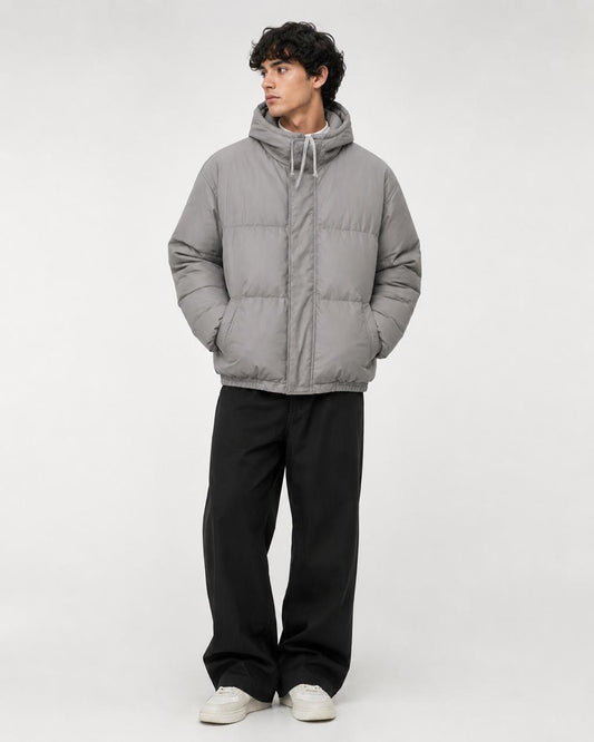 Takabah Reflective Puffer Jacket – Silver Grey Streetwear Winter Jacket