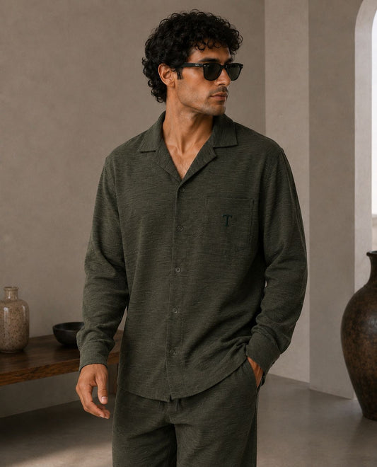 TAKABAH LINEN LONG SLEEVE SHIRT OLIVE