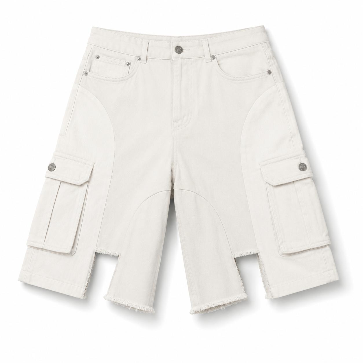 Takabah Utility Cargo Shorts – Cream & White