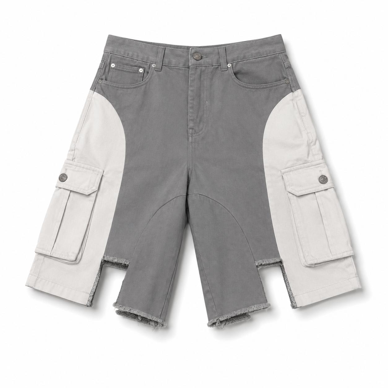 TAKABAH SPLIT TONE CARGO SHORTS GREY AND WHITE