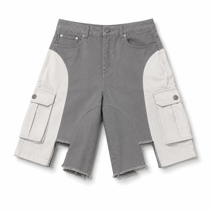 TAKABAH SPLIT TONE CARGO SHORTS GREY AND WHITE