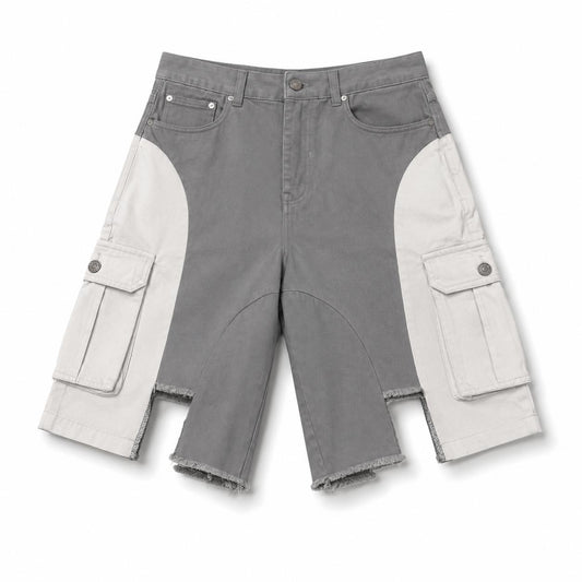 TAKABAH SPLIT TONE CARGO SHORTS GREY AND WHITE