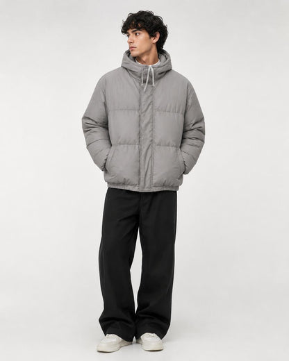 Takabah Reflective Puffer Jacket – Silver Grey Streetwear Winter Jacket