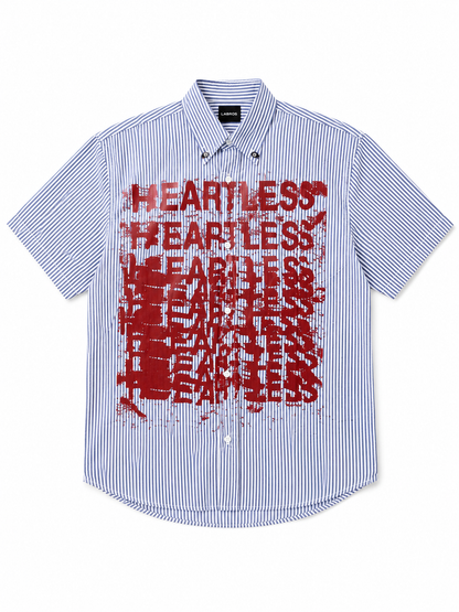 Heartless Striped Short Sleeve Shirt SKY BLUE