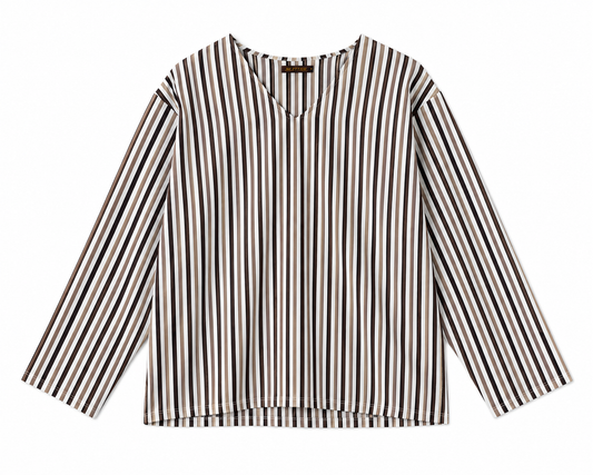TAKABAH COASTAL STRIPE SHIRT BROWN