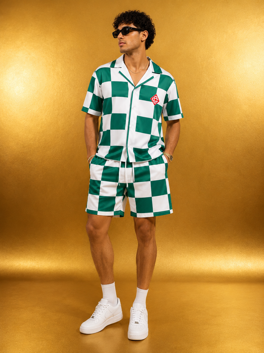CASA SHIRT AND SHORTS SET GREEN AND WHITE