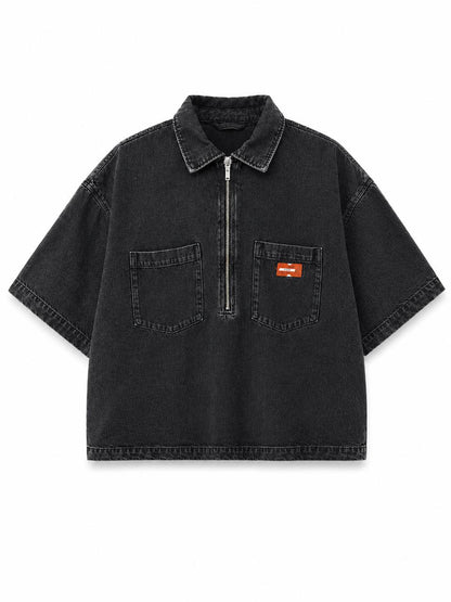 CROPPED DENIM TOP BLACK