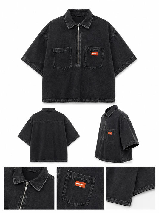 CROPPED DENIM TOP BLACK