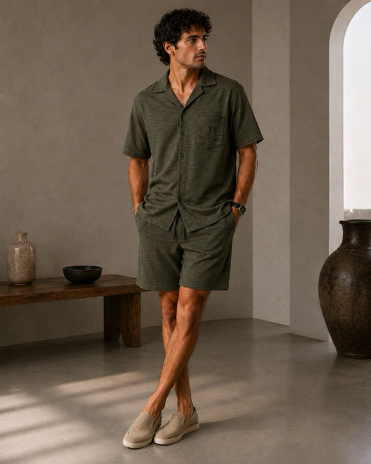 TAKABAH LINEN HALF SLEEVE SHIRT OLIVE